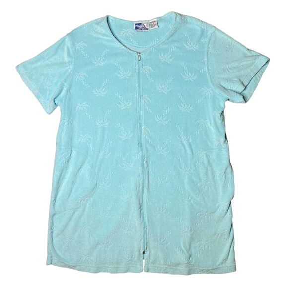 sun casuals Other - Sun Casuals Vintage Terry MuuMuu / Coverup Zip Up Turquoise Size XL Palm Tree